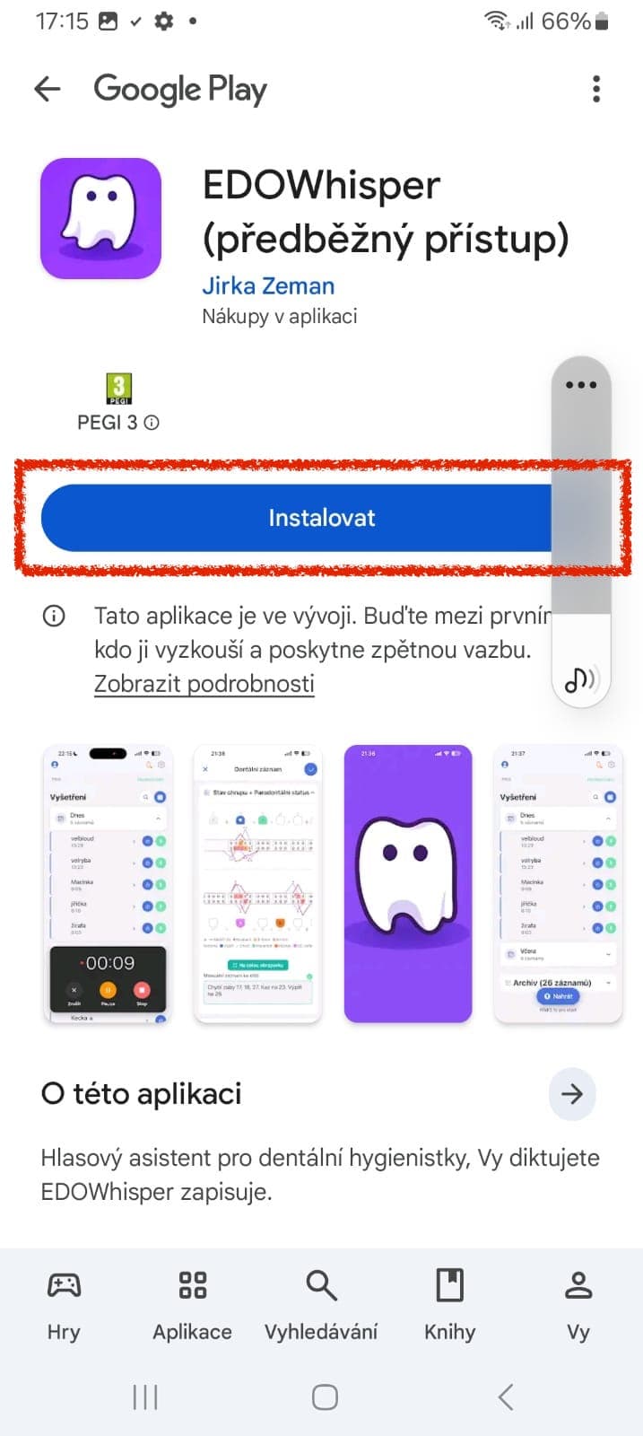 Tlačítko Instalovat v Google Play